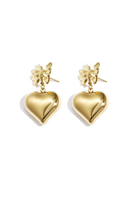 Bow earrings with hanging heart