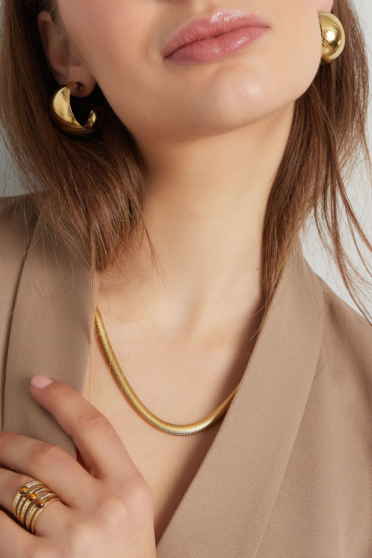 unisex chain flat with structure - Gold color-6.0mm