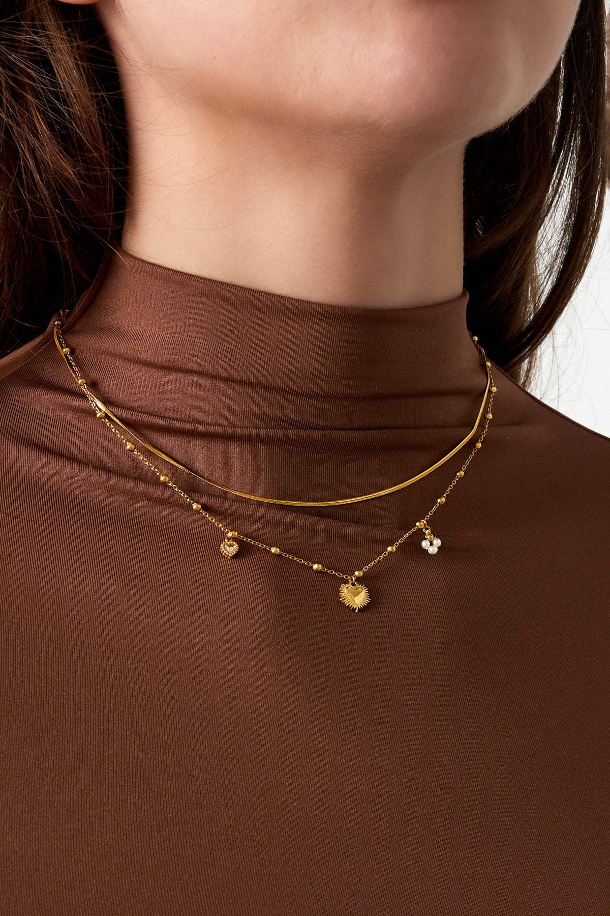 double necklace with heart charm
