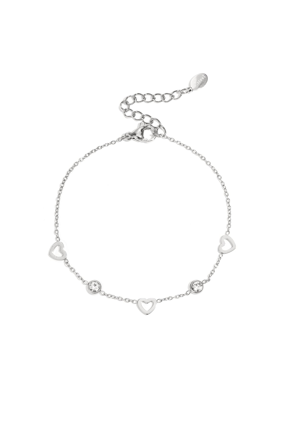 bracelet with heart and diamond charms