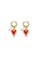 Earrings with hanging heart and pearl