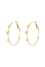 Lovely hoop earrings with 3 hearts