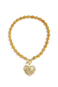 Bead necklace with front closure charm